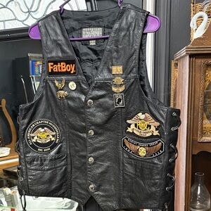 Harley-Davidson Black Leather Vest with Embroidered Patches